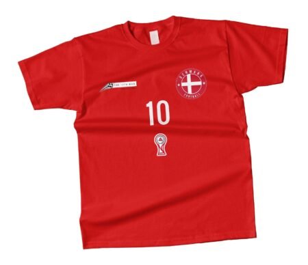 A DENMARK SOCCER/FOOTBALL fan red unisex t-shirt with the number 10.