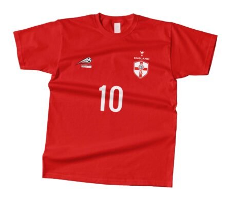 A red ENGLAND SOCCER fan unisex t-shirt with the number 10 on it.