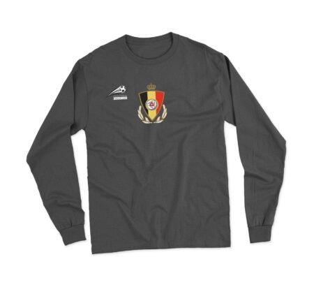 A BELGIUM SOCCER/FOOTBALL Fan Unisex T-Shirt Long Sleeve with a crest.