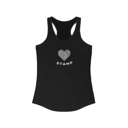 An ideal women's racerback tank with the Heart Finger Print Design "STAMP" Design.