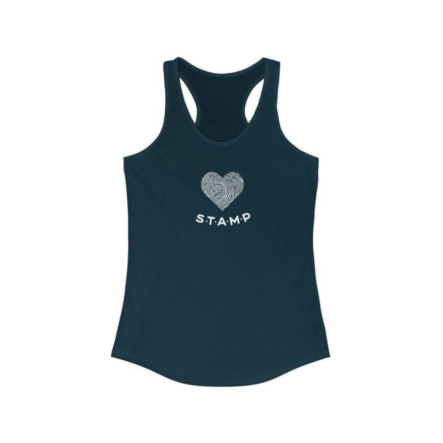 A Heart Finger Print Design "STAMP" Design Women's Ideal Racerback Tank with a heart design.