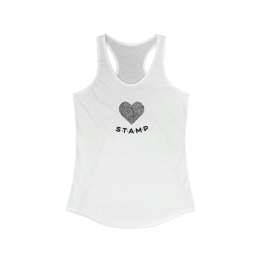 A women's tank top with the Heart Finger Print Design "STAMP" Design Women's Ideal Racerback Tank.