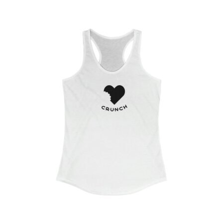 A Heart bite "CRUNCH" Design Women's Ideal Racerback Tank with a black heart design.