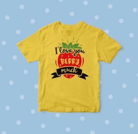 An Infant "I Love You Berry Much" Fine Jersey Tee in yellow.