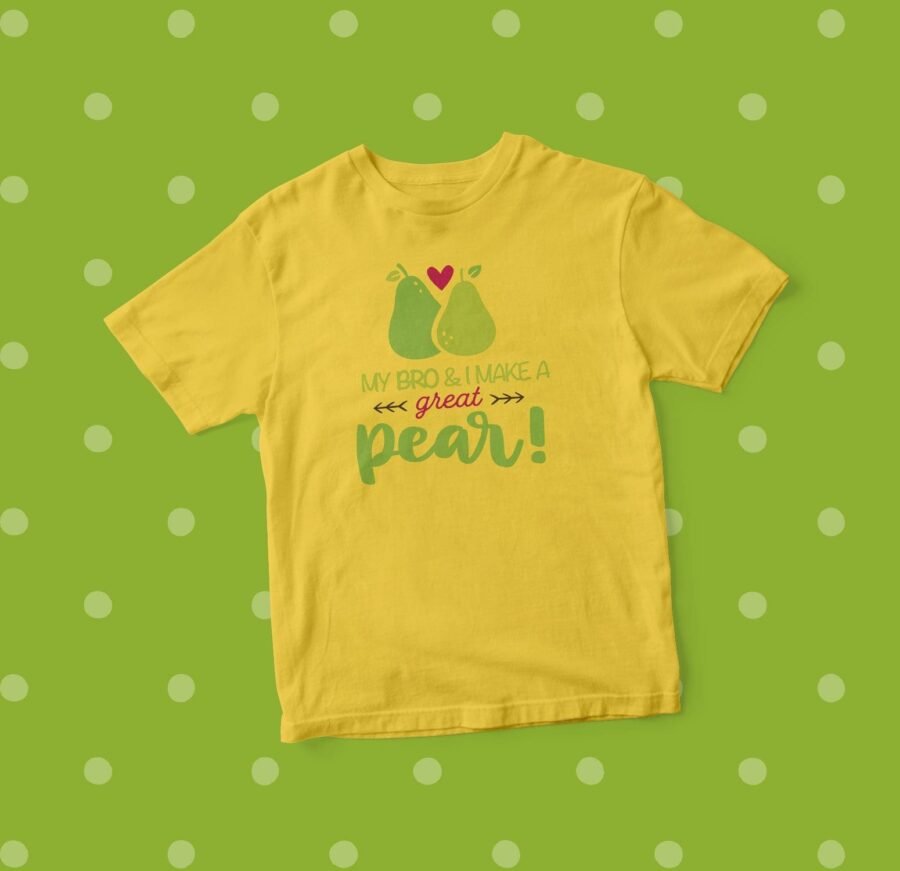 A Kid's "My Bro & I make a good Pear" Jersey Tee with the phrase "My Bro & I make a good Pear".