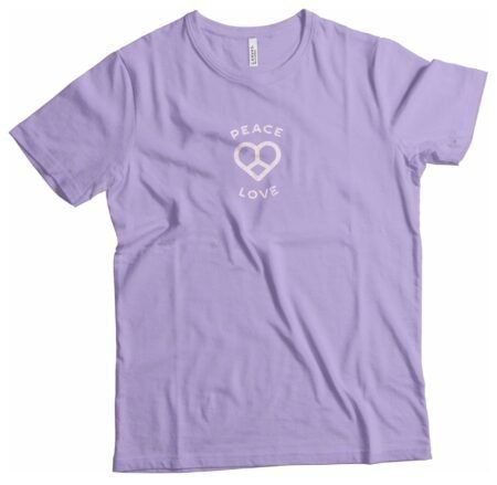 A purple unisex ultra cotton tee with the product name "PEACE and LOVE | Unisex Ultra Cotton Tee" on it.