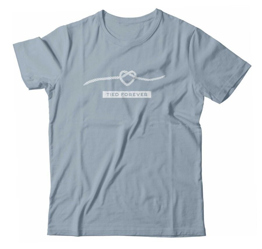 A light blue "Rope Of Love" unisex t-shirt with a heart on it.