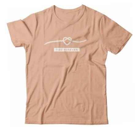 A beige 'Rope Of Love | “TIED FOREVER”' unisex t-shirt with a heart on it.