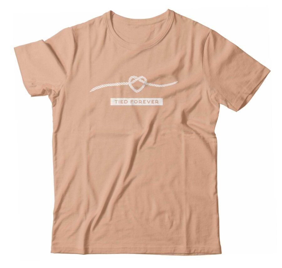 A beige 'Rope Of Love | “TIED FOREVER”' unisex t-shirt with a heart on it.