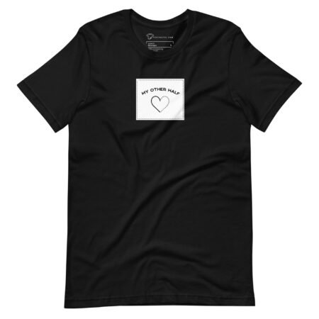 A black My Other Half Love unisex t-shirt with a heart on it.