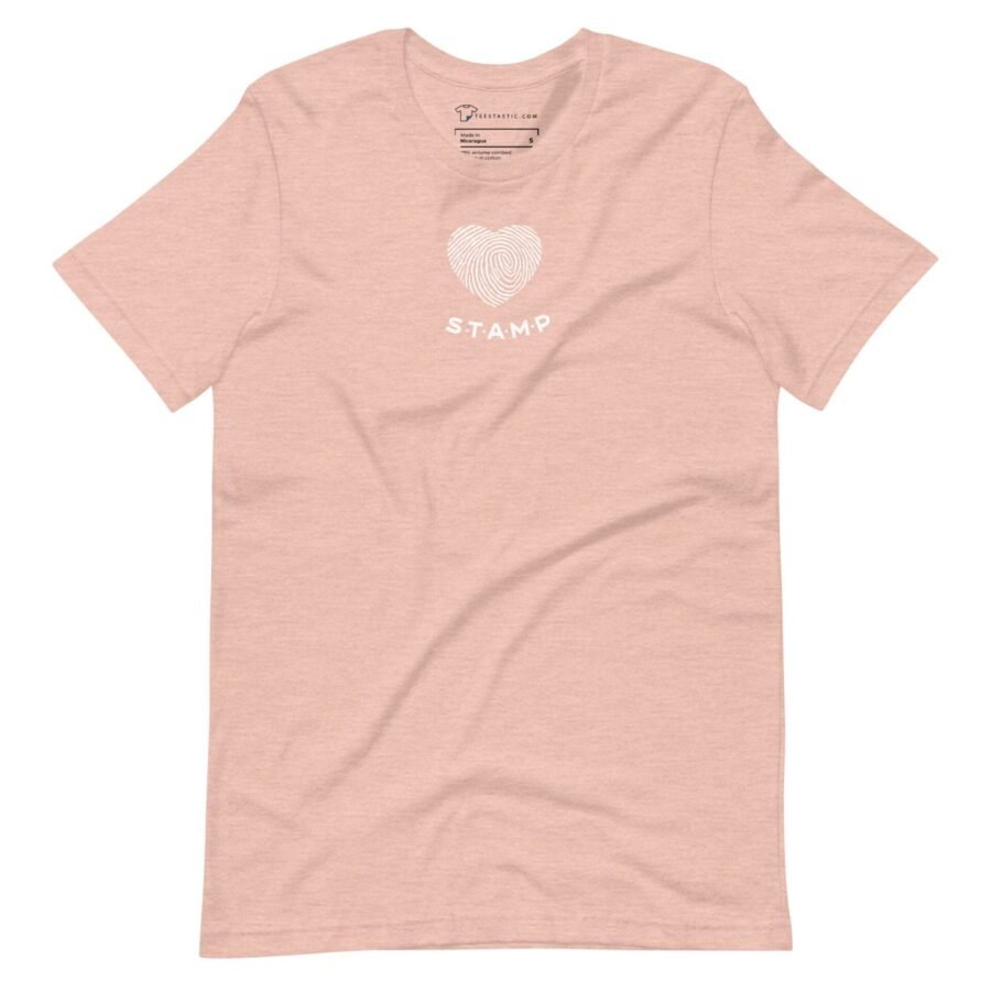 A Love with Finger Print unisex pink t-shirt with a heart on it.