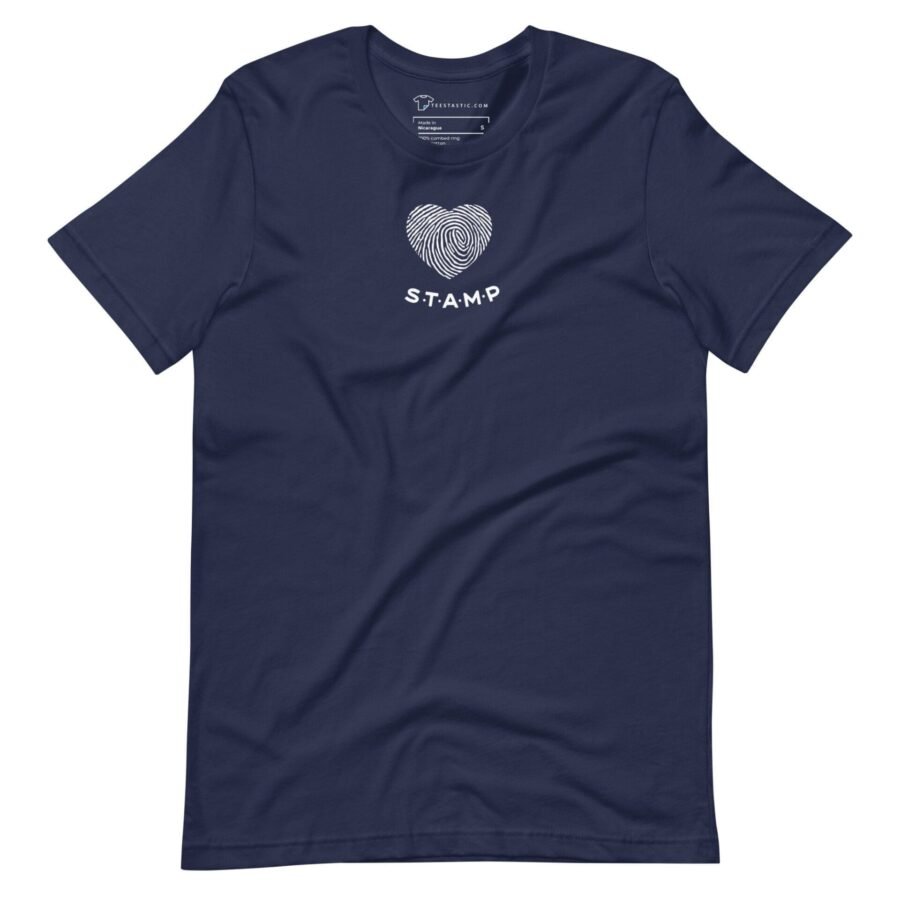 An unisex navy Love with Finger Print t-shirt.