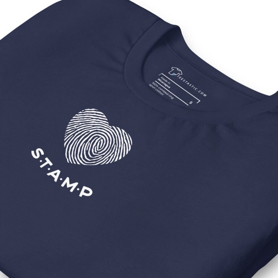 A unisex Love with Finger Print navy t-shirt.