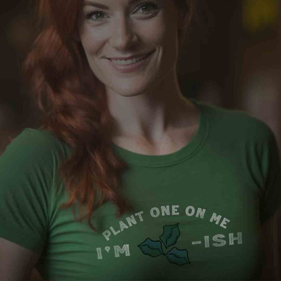 A woman wearing a green shirt that says "Plant One On Me" | (Kiss Me) Im Irish | St.Patricks Day | Unisex T-shirt