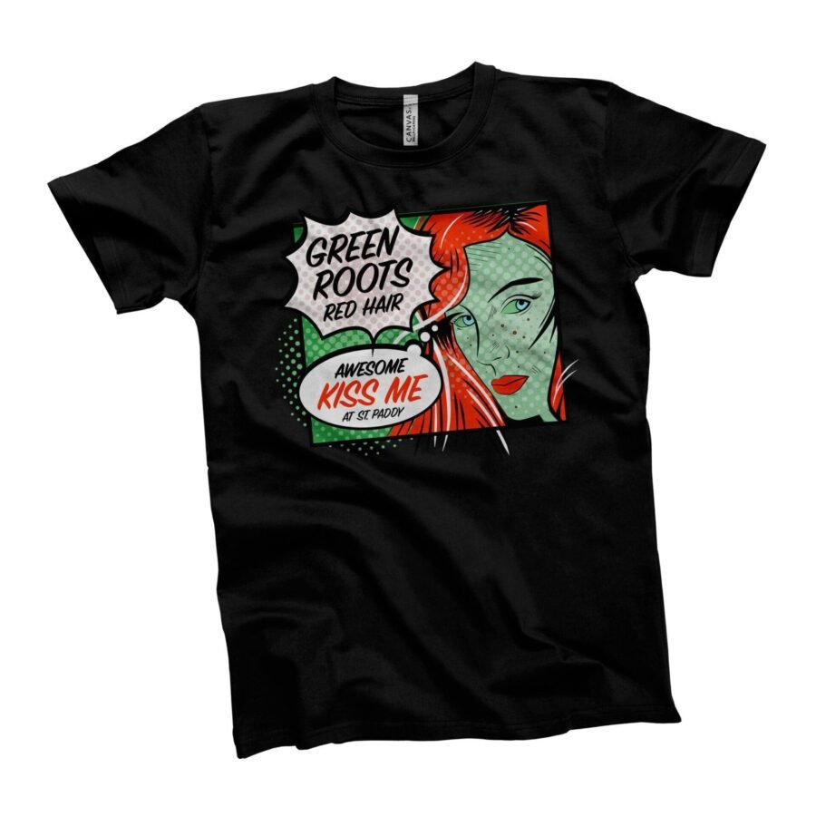 A St. Patricks Day Red Hair Green Roots Tee with green roots.
