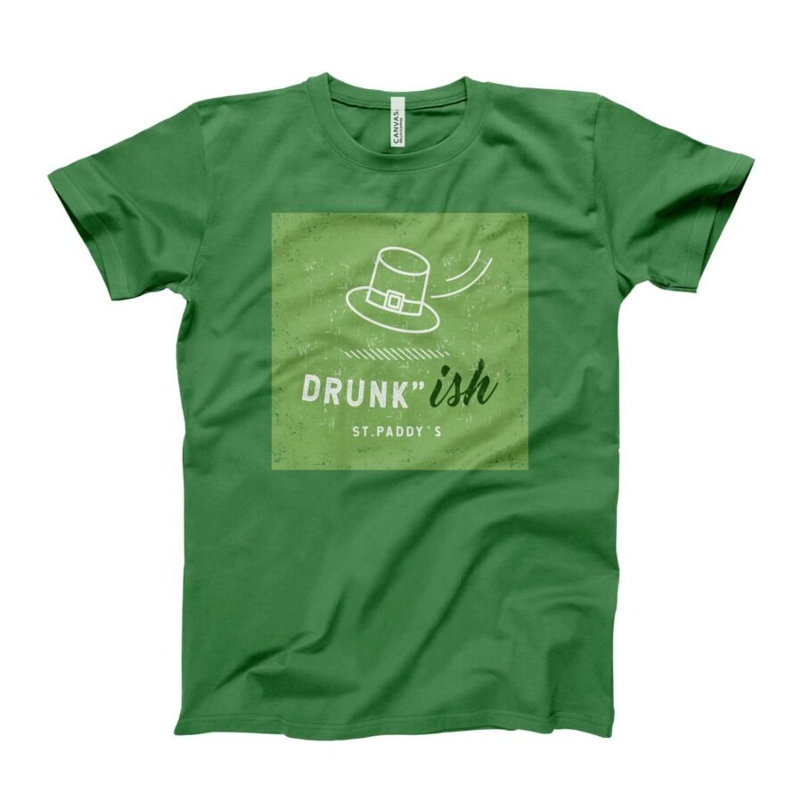 A green St. Patrick's Day Drunk-ish Tee with an image of a hat.