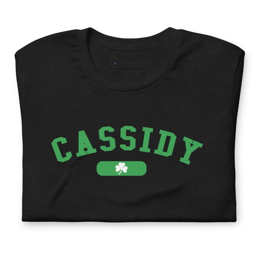 A CASSIDY St.Patricks unisex t-shirt with the word Cassidy on it.