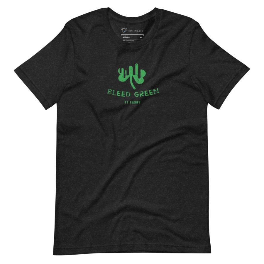 A Bleed Green St.Patricks Day Unisex t-shirt with a green cactus on it.