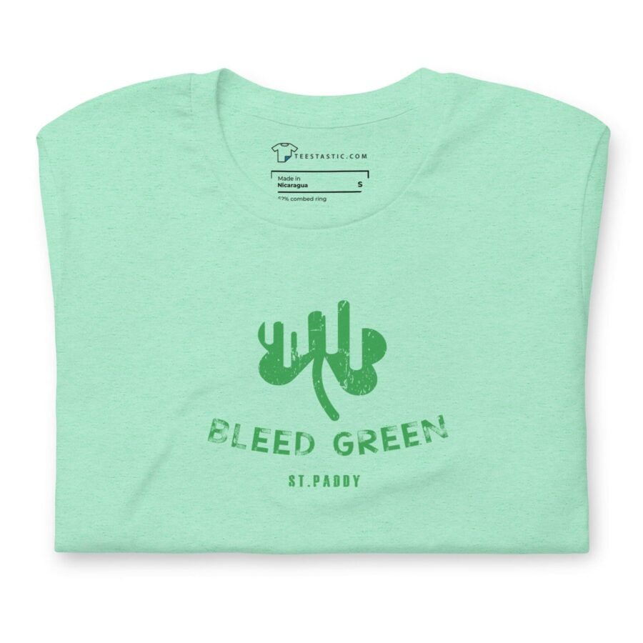 A Bleed Green St. Patrick's Day unisex t-shirt in mint green.