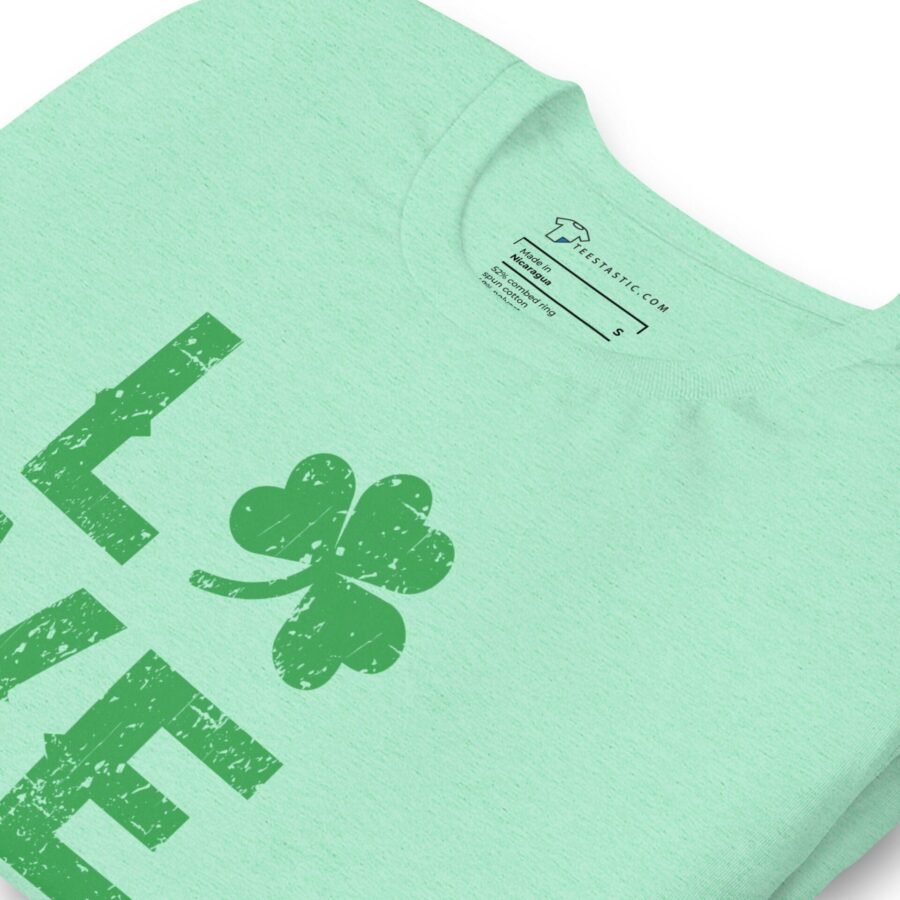 A LOVE St. Patrick's Day unisex t-shirt.