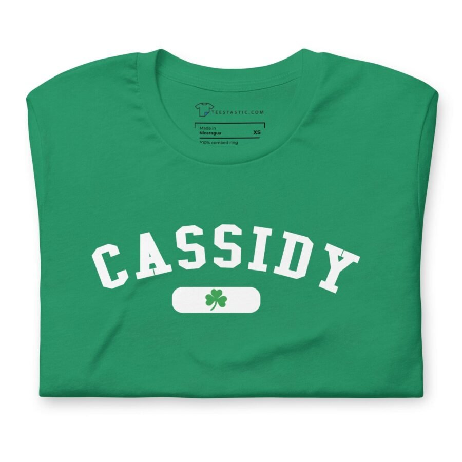 A CASSIDY St. Patrick's Day Unisex t-shirt with the word Cassidy on it.