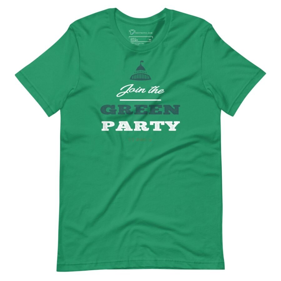 A green Join the Green Party St. Patrick's Day unisex t-shirt.