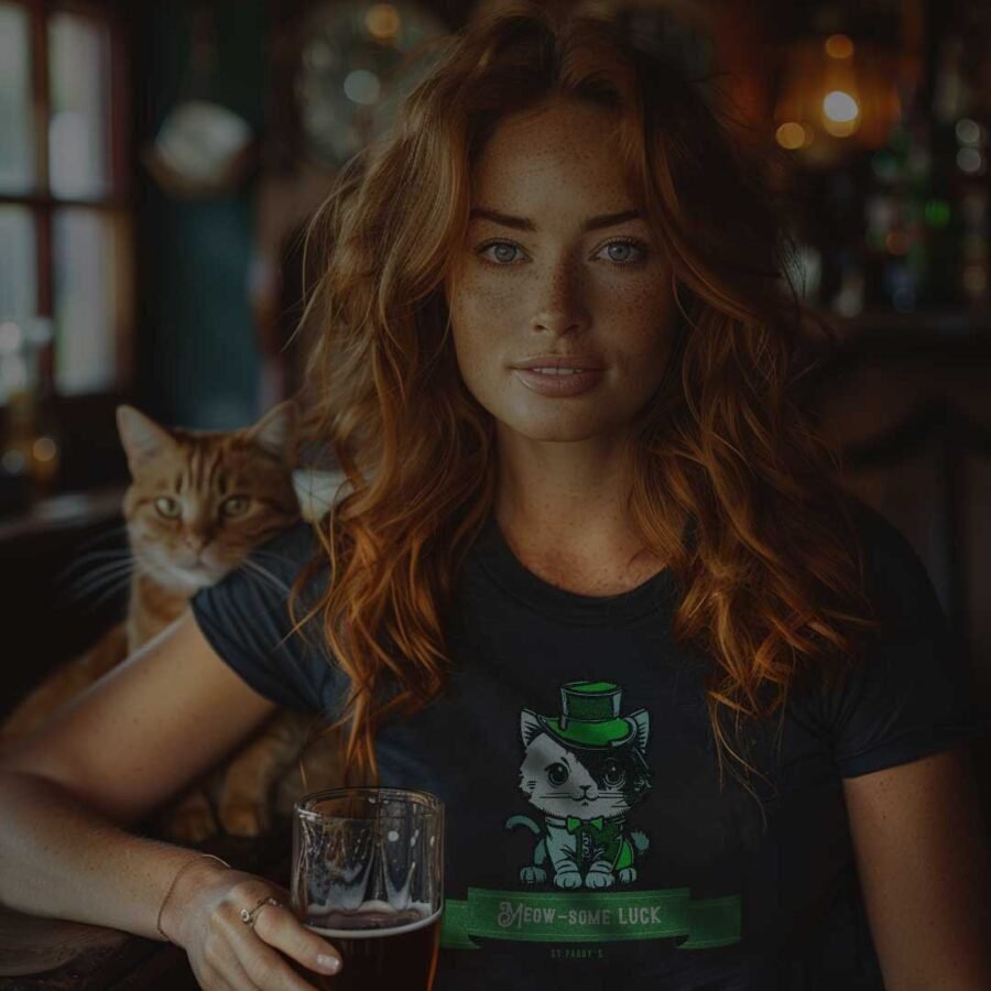 Celebrate St. Patrick's Day with this Meow-Some Luck Cat Unisex T-shirt!