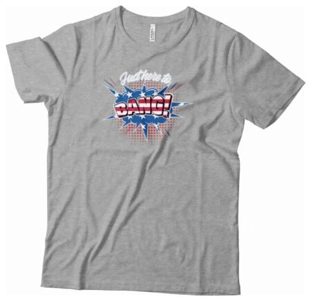 A patriotic Independence Day 4th July "HERE TO BANG FIREWORKS" Unisex Heavy Cotton Tee featuring an American flag print, perfect for Independence Day.
