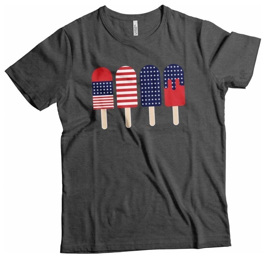 A Independence Day 4th July "Ice Cream" Unisex Heavy Cotton tee with American flag popsicles, perfect for Independence Day.