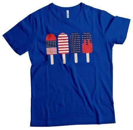 A patriotic Independence Day 4th July "Ice Cream" Unisex Heavy Cotton Tee with three popsicles.