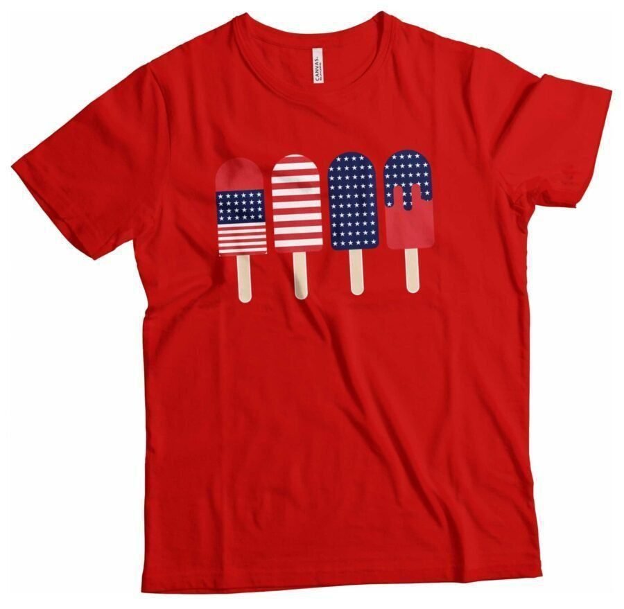 A Independence Day 4th July "Ice Cream" Unisex Heavy Cotton Tee with red, white and blue popsicles for Independence Day.