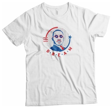 A Independence Day 4th July "DREAM" Luther Unisex Heavy Cotton Tee with an image of a man wearing glasses and the keyword "4th July".