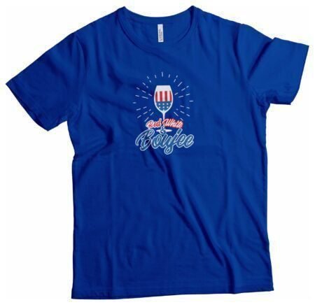 A royal blue t-shirt with a microphone celebrating Independence Day 4th July "RED WHITE AND BOUJEE" Unisex Heavy Cotton Tee.