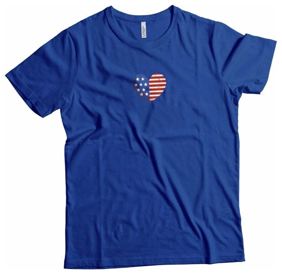 A Independence Day 4th July "HEART" Unisex Heavy Cotton Tee with an American flag heart on it.