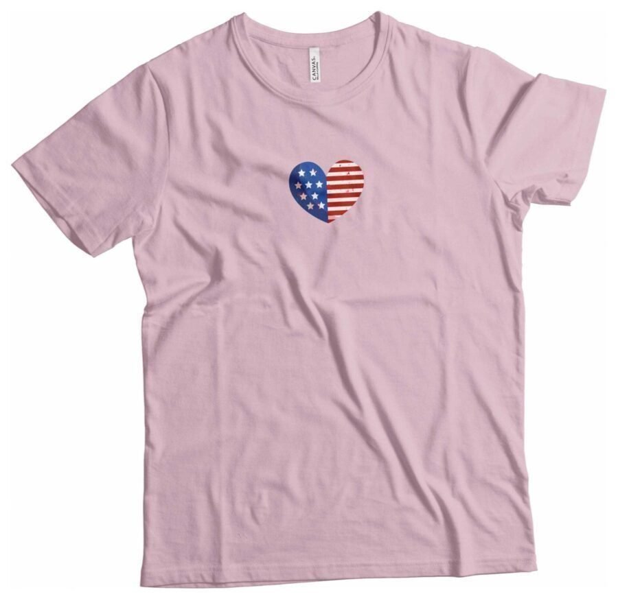 A pink Independence Day 4th July "HEART" Unisex Heavy Cotton Tee perfect for Independence Day on the 4th of July.