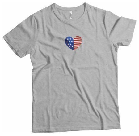 An Independence Day 4th July "HEART" Unisex Heavy Cotton Tee with an American flag heart on it.