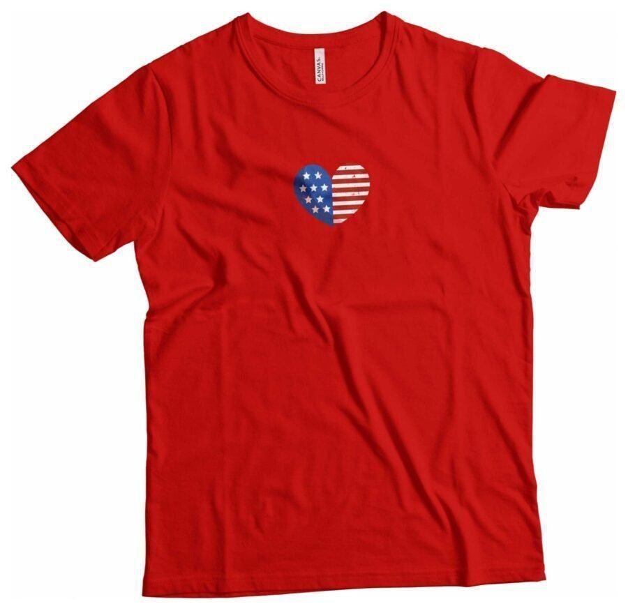 A red Independence Day 4th July "HEART" Unisex Heavy Cotton Tee featuring an American flag heart.