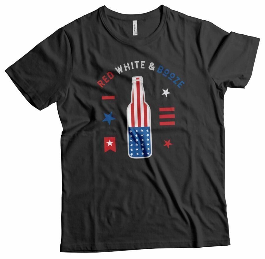 Red white and Independence Day 4th July "RED WHITE AND BOOZE" Unisex Heavy Cotton Tee with a twist.