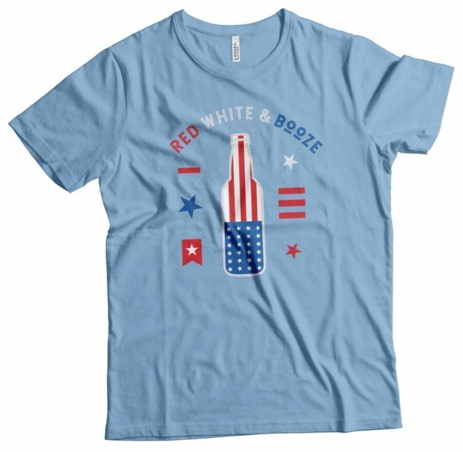 Independence Day 4th July "RED WHITE AND BOOZE" Unisex Heavy Cotton Tee.