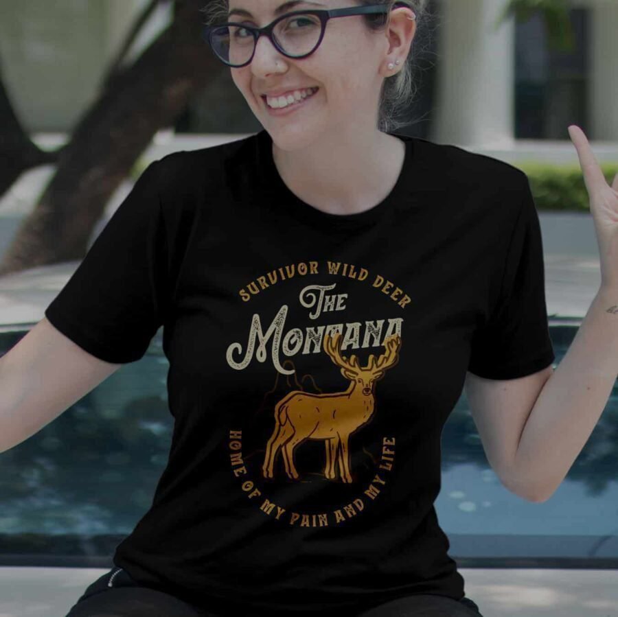 A woman wearing a black Hunters SURVIVOR WILD DEER home of my pain and my life Unisex T-Shirt.