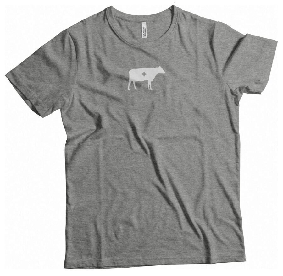 A Swiss Cow Icon Design on a grey t-shirt from the Swiss Cow Icon Design T-shirts Unisex Heavy Cotton Tee collection.