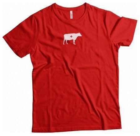 A red Swiss Cow Icon Design T-shirt with a white cow icon.