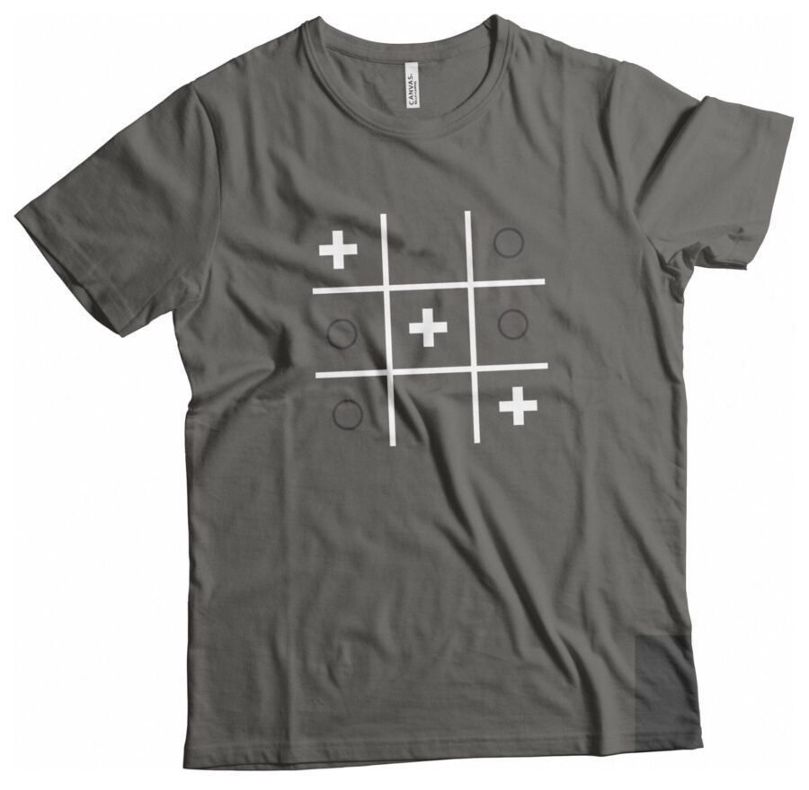 A grey Tic-Tac-Toe Noughts & Swiss Cross Helvetica T-Shirts Unisex Heavy Cotton Tee.