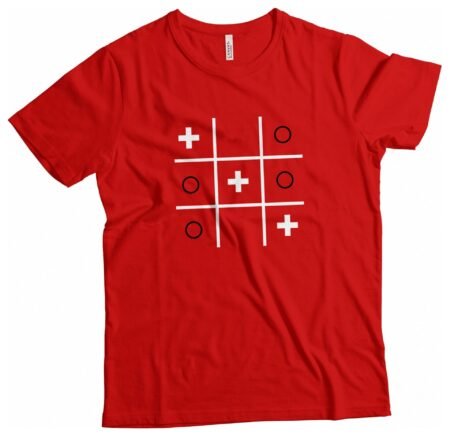 A red Tic-Tac-Toe Noughts & Swiss Cross Helvetica T-Shirt Unisex Heavy Cotton Tee.