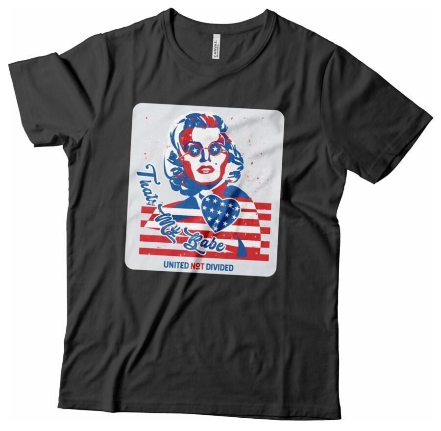 A black Independence Day 4th July "THATS MY BABE" Marilyn Monroe Unisex Heavy Cotton Tee, perfect for Independence Day.