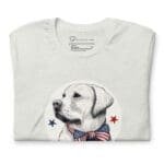 A Independence Day 4th July | STAR SPANGLED RETRIEVER | Unisex Heavy Cotton Tee featuring a labrador retriever wearing an American flag for Independence Day.