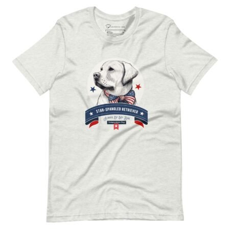 A Independence Day 4th July | STAR SPANGLED RETRIEVER | image on a white t-shirt.