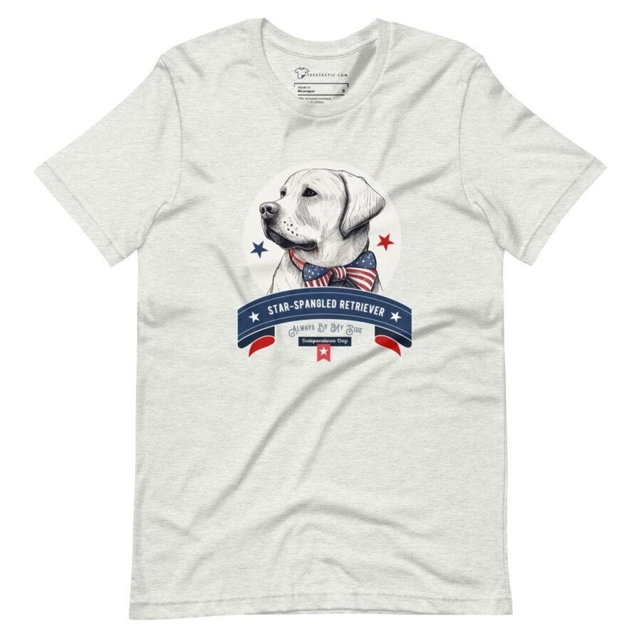 A Independence Day 4th July | STAR SPANGLED RETRIEVER | image on a white t-shirt.