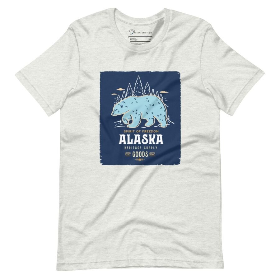 Alaska bear unisex t-shirt featuring THE SPIRIT OF FREEDOM ALASKA.