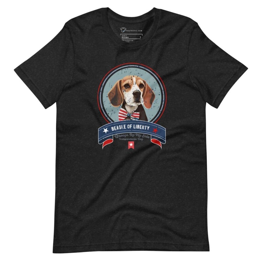 A black Independence Day 4th July | BEAGLE LIBERTY | Unisex Heavy Cotton Tee with a Beagle image on it.